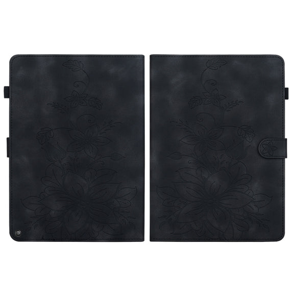 For Amazon Fire HD10 / HD10 Plus 2021 Lily Embossed Leather Smart Tablet Case(Black)