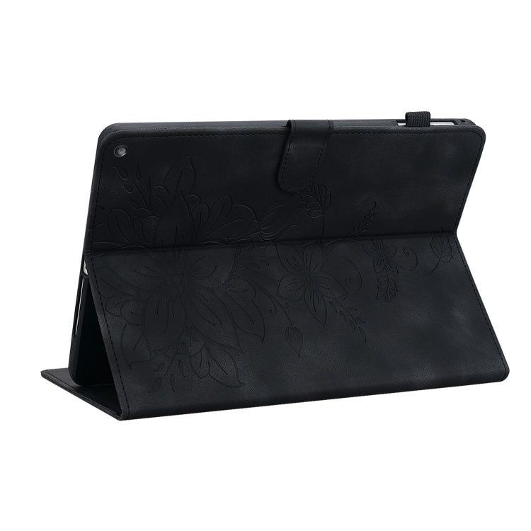 For Amazon Fire HD10 / HD10 Plus 2021 Lily Embossed Leather Smart Tablet Case(Black)