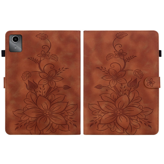 For Lenovo Tab M11/Xiaoxin Pad 11 2024 Lily Embossed Leather Tablet Case(Brown)