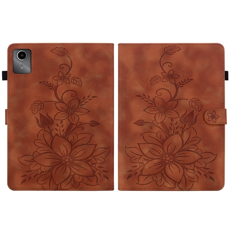 For Lenovo Tab M11/Xiaoxin Pad 11 2024 Lily Embossed Leather Tablet Case(Brown)