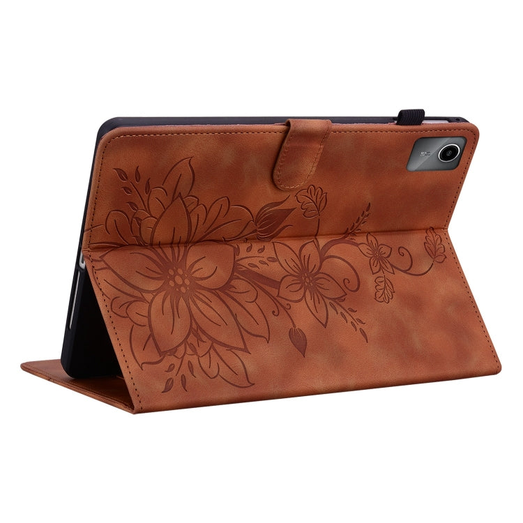 For Lenovo Tab M11/Xiaoxin Pad 11 2024 Lily Embossed Leather Tablet Case(Brown)