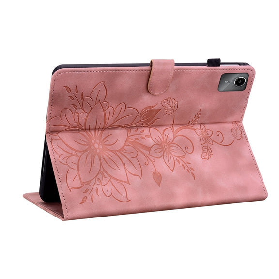 For Lenovo Tab M11/Xiaoxin Pad 11 2024 Lily Embossed Leather Tablet Case(Pink)