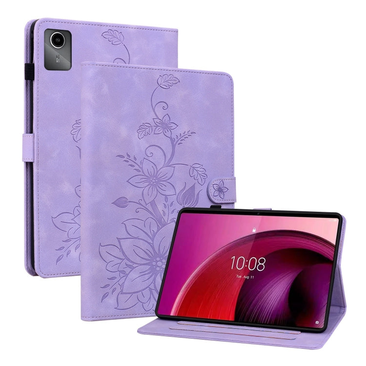 For Lenovo Tab M11/Xiaoxin Pad 11 2024 Lily Embossed Leather Tablet Case(Purple) - Lenovo by PMC Jewellery | Online Shopping South Africa | PMC Jewellery | Buy Now Pay Later Mobicred