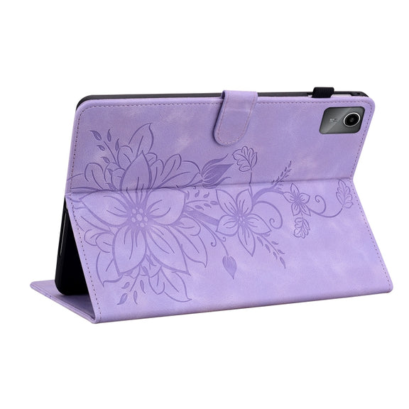 For Lenovo Tab M11/Xiaoxin Pad 11 2024 Lily Embossed Leather Tablet Case(Purple)