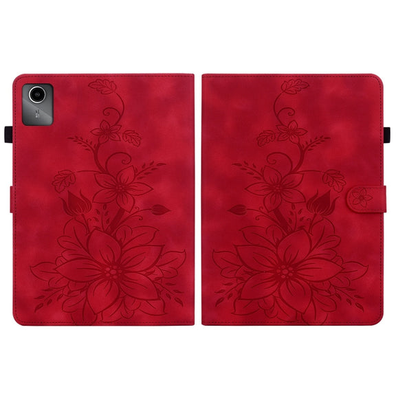 For Lenovo Tab M11/Xiaoxin Pad 11 2024 Lily Embossed Leather Tablet Case(Red)