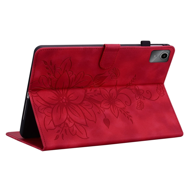 For Lenovo Tab M11/Xiaoxin Pad 11 2024 Lily Embossed Leather Tablet Case(Red) - free shipping - PMC Jewellery - Order now!