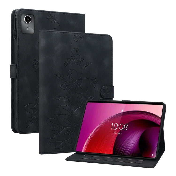 For Lenovo Tab M11/Xiaoxin Pad 11 2024 Lily Embossed Leather Tablet Case(Black) - Lenovo by PMC Jewellery | Online Shopping South Africa | PMC Jewellery | Buy Now Pay Later Mobicred