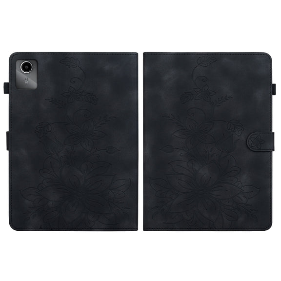 For Lenovo Tab M11/Xiaoxin Pad 11 2024 Lily Embossed Leather Tablet Case(Black)
