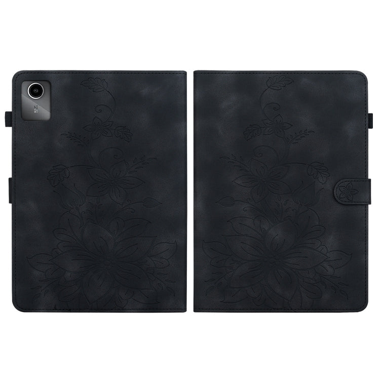 For Lenovo Tab M11/Xiaoxin Pad 11 2024 Lily Embossed Leather Tablet Case(Black)