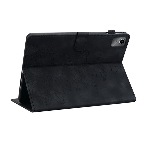 For Lenovo Tab M11/Xiaoxin Pad 11 2024 Lily Embossed Leather Tablet Case(Black)