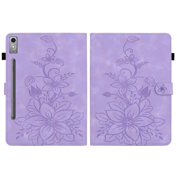 For Lenovo Tab P12 12.7 Lily Embossed Leather Tablet Case(Purple)