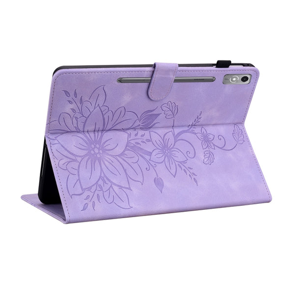For Lenovo Tab P12 12.7 Lily Embossed Leather Tablet Case(Purple)