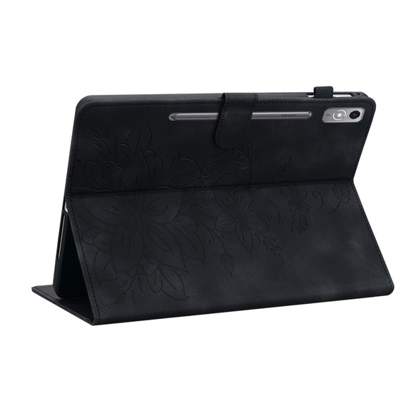 For Lenovo Tab P12 12.7 Lily Embossed Leather Tablet Case(Black)