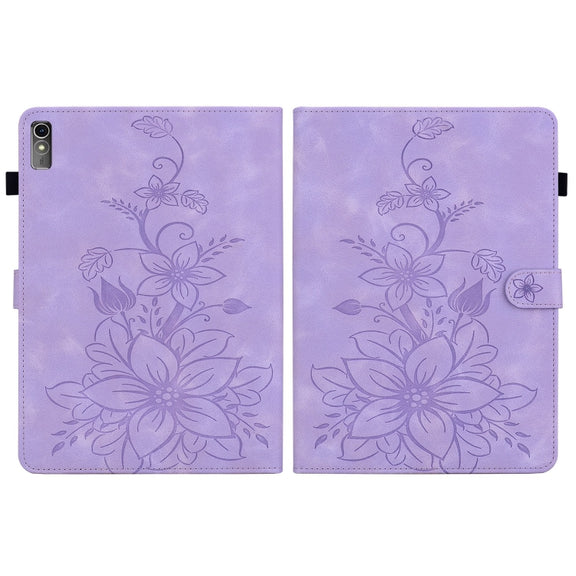 For Lenovo Tab M10 5G 2023 Lily Embossed Leather Tablet Case(Purple)