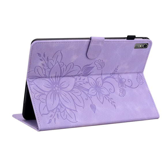 For Lenovo Tab M10 5G 2023 Lily Embossed Leather Tablet Case(Purple)
