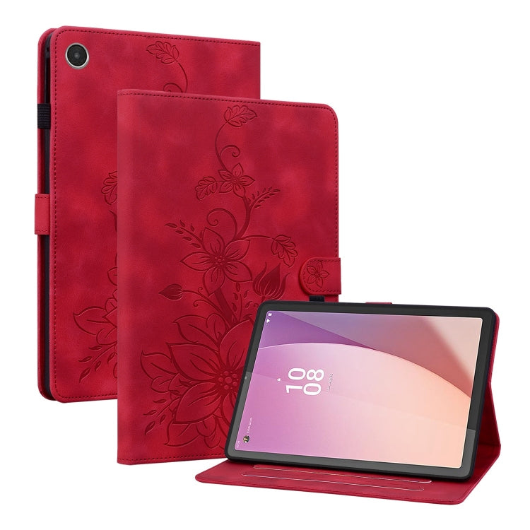 For Lenovo Tab M8 4th Gen TB300FU Lily Embossed Leather Tablet Case(Red) - Lenovo by PMC TechLife | Online Shopping South Africa | PMC TechLife | Buy Now Pay Later Mobicred
