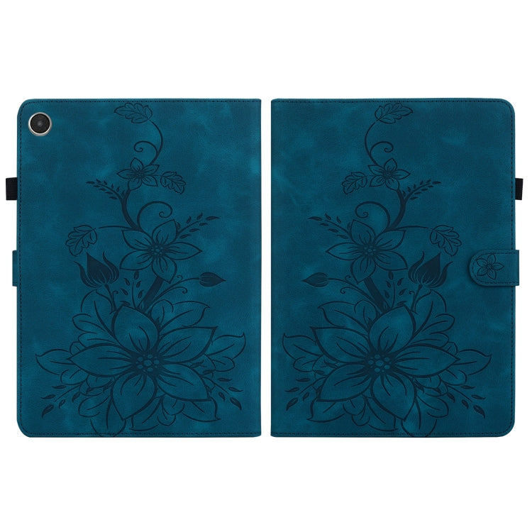 For Lenovo Tab M8 4th Gen TB300FU Lily Embossed Leather Tablet Case(Dark Blue)