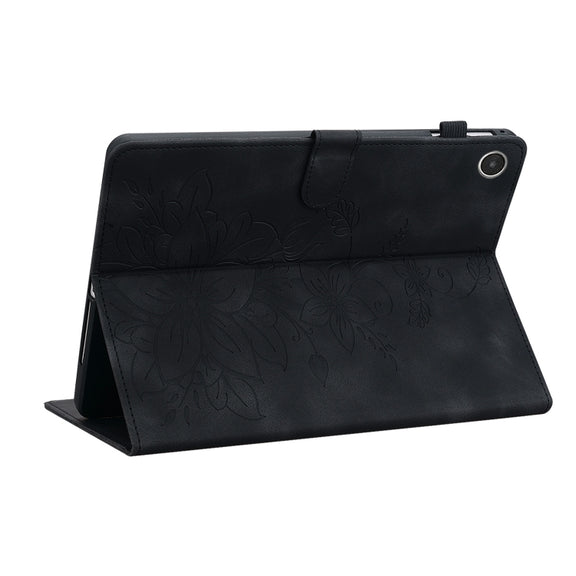 For Lenovo Tab M8 4th Gen TB300FU Lily Embossed Leather Tablet Case(Black)
