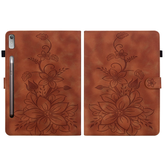 For Lenovo Tab P11 Pro Gen 2 11.2 Lily Embossed Leather Tablet Case(Brown)