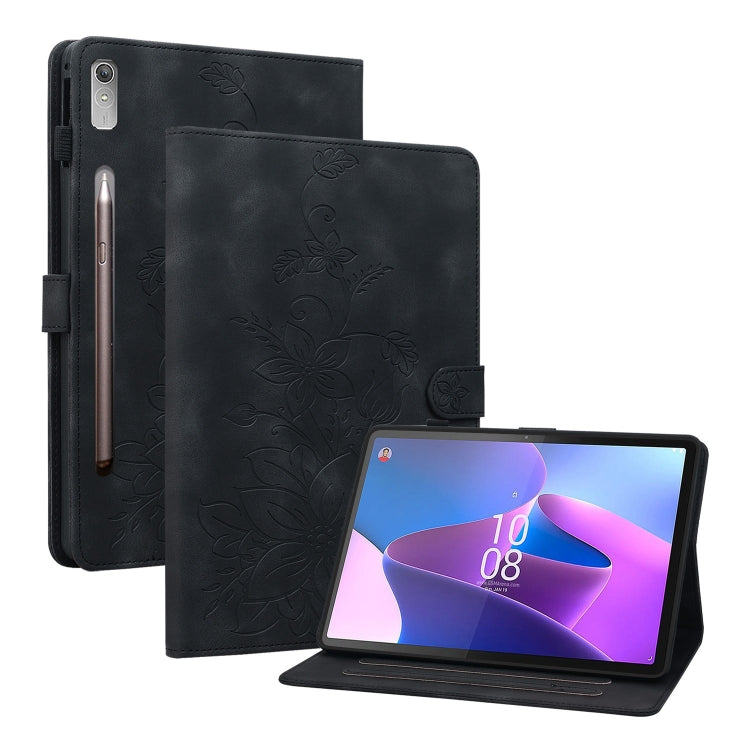 For Lenovo Tab P11 Pro Gen 2 11.2 Lily Embossed Leather Tablet Case(Black) - Lenovo by PMC TechLife | Online Shopping South Africa | PMC TechLife | Buy Now Pay Later Mobicred