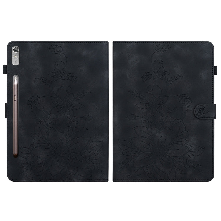 For Lenovo Tab P11 Pro Gen 2 11.2 Lily Embossed Leather Tablet Case(Black)