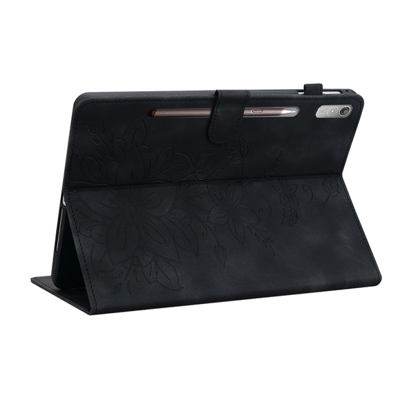 For Lenovo Tab P11 Pro Gen 2 11.2 Lily Embossed Leather Tablet Case(Black)