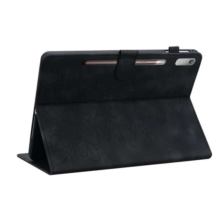 For Lenovo Tab P11 Pro Gen 2 11.2 Lily Embossed Leather Tablet Case(Black)