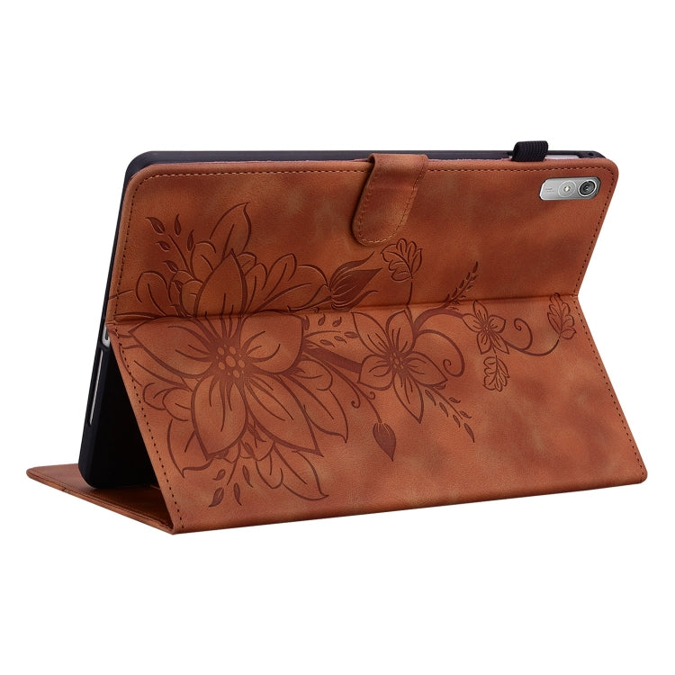 For Lenovo Tab P11 Gen 2 11.5 Lily Embossed Leather Tablet Case(Brown)