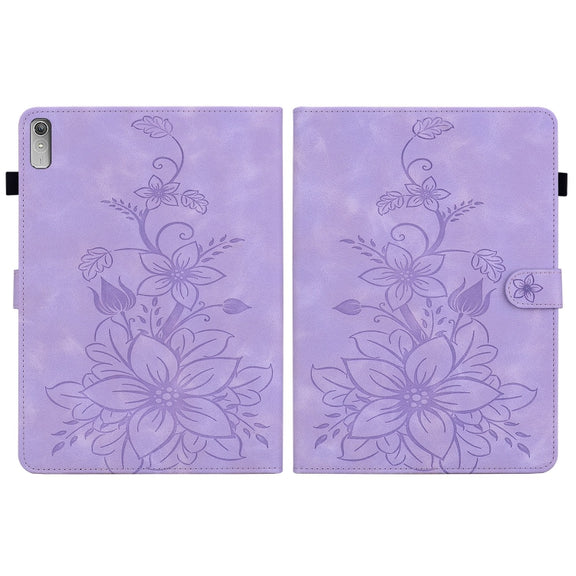 For Lenovo Tab P11 Gen 2 11.5 Lily Embossed Leather Tablet Case(Purple)