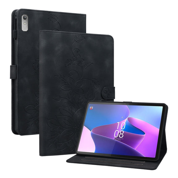 For Lenovo Tab P11 Gen 2 11.5 Lily Embossed Leather Tablet Case(Black)