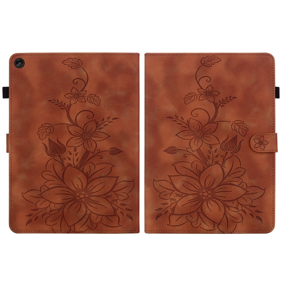 For Lenovo Tab M10 Plus 10.6 3rd Gen Lily Embossed Leather Tablet Case(Brown)
