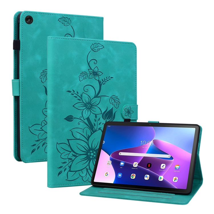 For Lenovo Tab M10 Plus 10.6 3rd Gen Lily Embossed Leather Tablet Case(Green) - Lenovo by PMC TechLife | Online Shopping South Africa | PMC TechLife | Buy Now Pay Later Mobicred