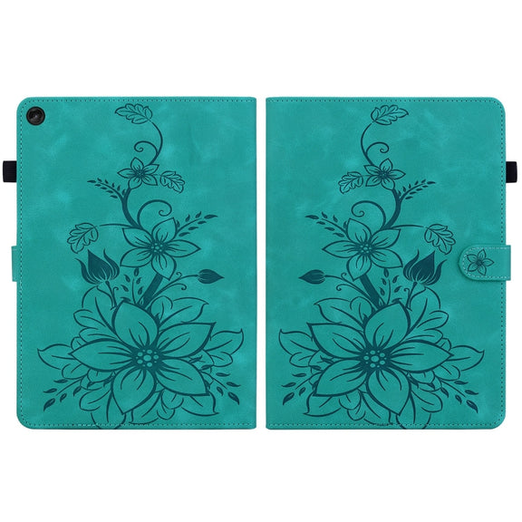 For Lenovo Tab M10 Plus 10.6 3rd Gen Lily Embossed Leather Tablet Case(Green)