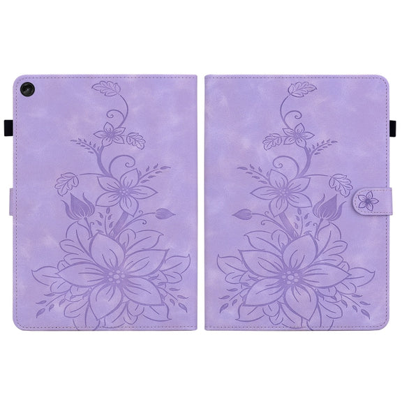 For Lenovo Tab M10 Plus 10.6 3rd Gen Lily Embossed Leather Tablet Case(Purple)