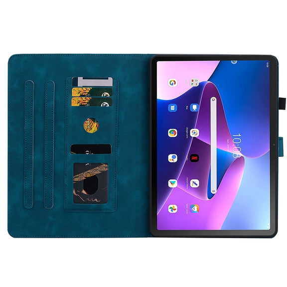 For Lenovo Tab M10 Plus 10.6 3rd Gen Lily Embossed Leather Tablet Case(Dark Blue)
