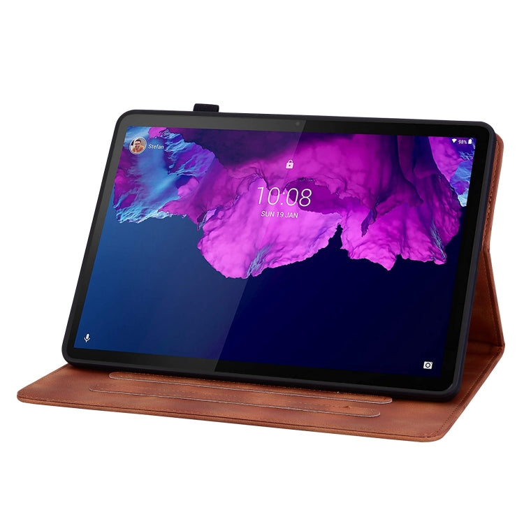 For Lenovo Tab P11 /Xiaoxin Pad Plus Lily Embossed Leather Tablet Case(Brown) - Lenovo by PMC TechLife | Online Shopping South Africa | PMC TechLife | Buy Now Pay Later Mobicred