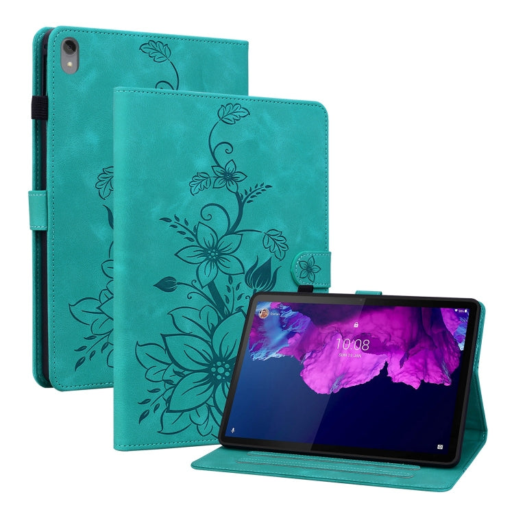 For Lenovo Tab P11 /Xiaoxin Pad Plus Lily Embossed Leather Tablet Case(Green) - Lenovo by PMC TechLife | Online Shopping South Africa | PMC TechLife | Buy Now Pay Later Mobicred