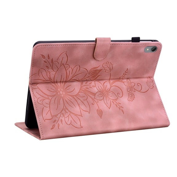 For Lenovo Tab P11 /Xiaoxin Pad Plus Lily Embossed Leather Tablet Case(Pink)