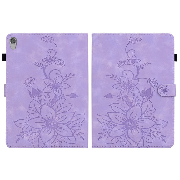 For Lenovo Tab M10 HD Gen2 Lily Embossed Leather Tablet Case(Purple)