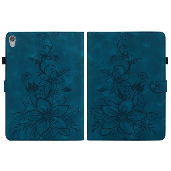 For Lenovo Tab M10 HD Gen2 Lily Embossed Leather Tablet Case(Dark Blue)