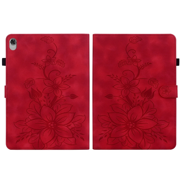 For Lenovo M10 Plus 10.3 Lily Embossed Leather Tablet Case(Red) - Lenovo by PMC TechLife | Online Shopping South Africa | PMC TechLife | Buy Now Pay Later Mobicred