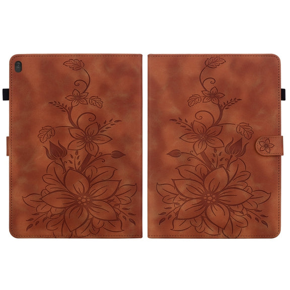 For Lenovo Tab M10 X605 /M10 HD X505 Lily Embossed Leather Tablet Case(Brown)
