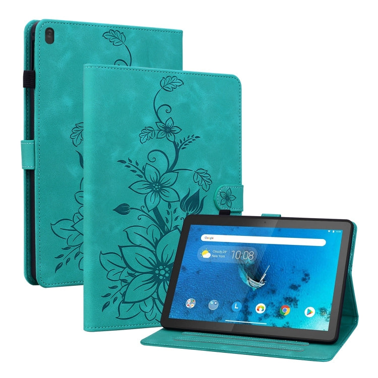 For Lenovo Tab M10 X605 /M10 HD X505 Lily Embossed Leather Tablet Case(Green) - Lenovo by PMC TechLife | Online Shopping South Africa | PMC TechLife | Buy Now Pay Later Mobicred