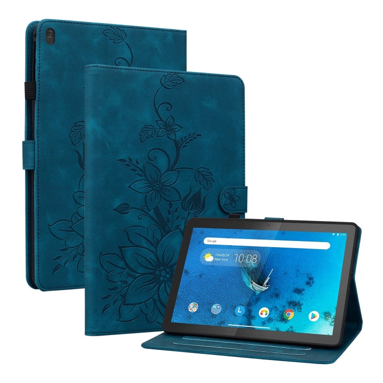 For Lenovo Tab M10 X605 /M10 HD X505 Lily Embossed Leather Tablet Case(Dark Blue) - Lenovo by PMC TechLife | Online Shopping South Africa | PMC TechLife | Buy Now Pay Later Mobicred