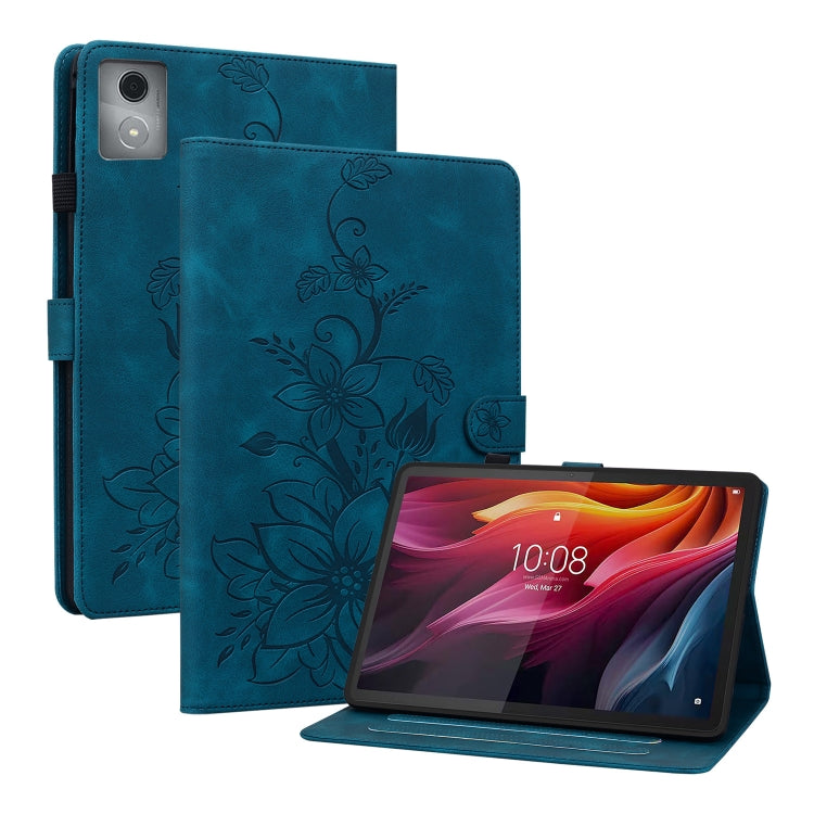 For Lenovo Tab K11 Plus Lily Embossed Leather Tablet Case(Dark Blue) - Lenovo by PMC TechLife | Online Shopping South Africa | PMC TechLife | Buy Now Pay Later Mobicred