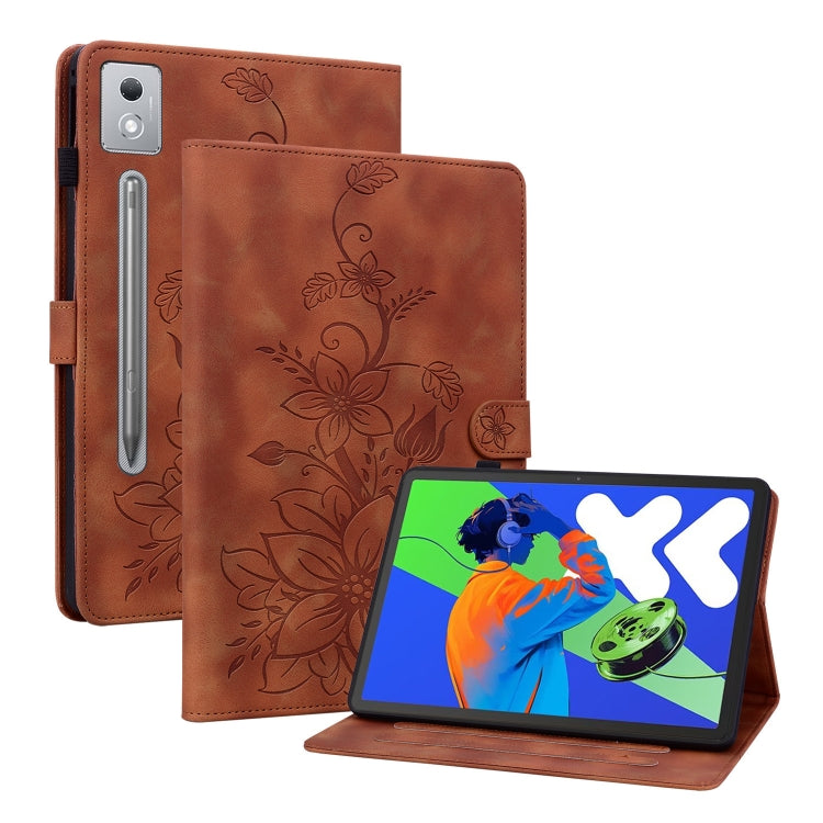 For Lenovo Tab P12 12.7 2025 Lily Embossed Leather Tablet Case(Brown) - free shipping - PMC TechLife - Order now!