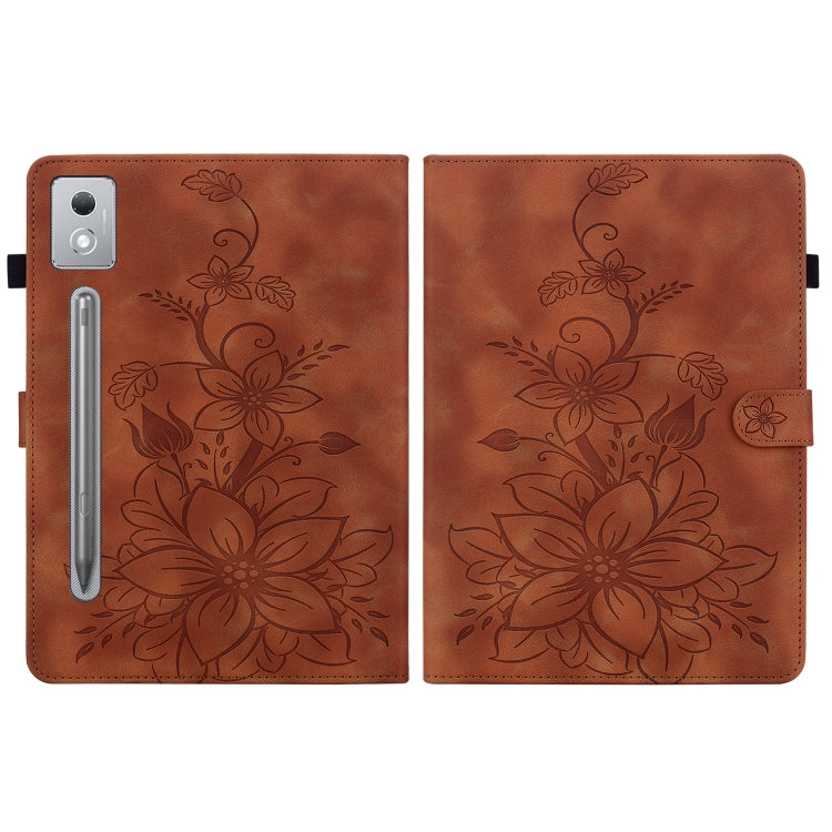 For Lenovo Tab P12 12.7 2025 Lily Embossed Leather Tablet Case(Brown) - free shipping - PMC TechLife - Order now!