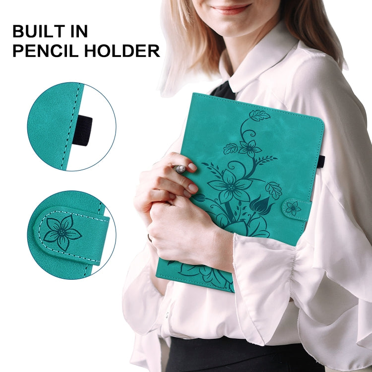 For Lenovo Tab P12 12.7 2025 Lily Embossed Leather Tablet Case(Green)