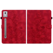 For Lenovo Tab P12 12.7 2025 Lily Embossed Leather Tablet Case(Red)