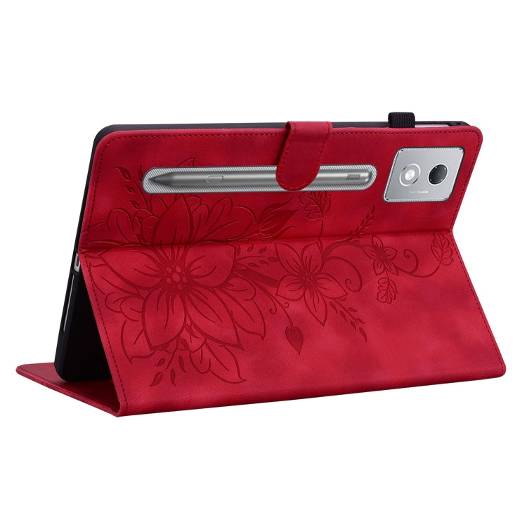 For Lenovo Tab P12 12.7 2025 Lily Embossed Leather Tablet Case(Red) - Lenovo by PMC TechLife | Online Shopping South Africa | PMC TechLife | Buy Now Pay Later Mobicred